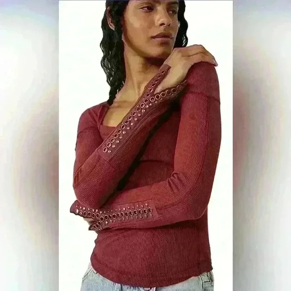 Free People A Little Unruly Top in Red Jasper Size Small - Picture 5 of 10
